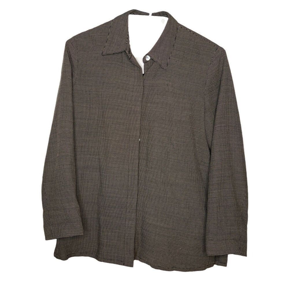 Talbots Button Front Shirt Sz L Wool Blend Checkered Collared Black White